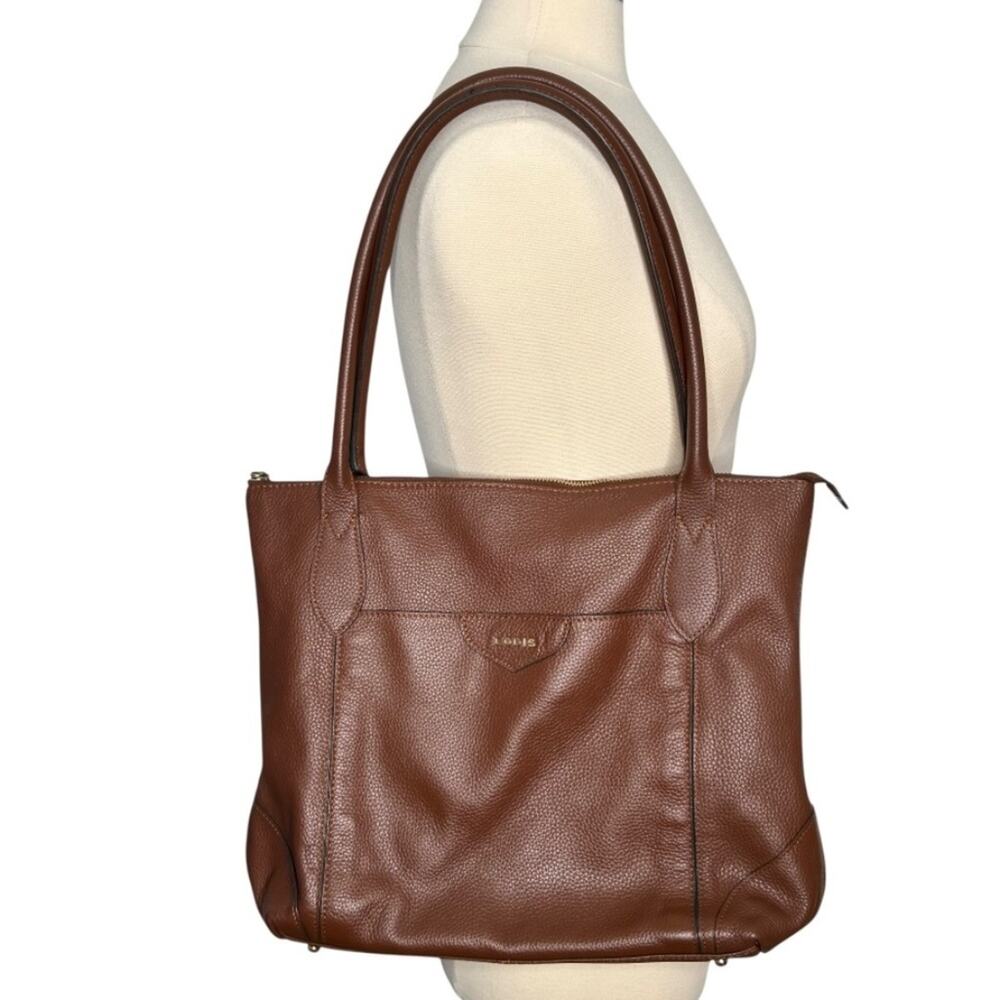 Lodis Sierra Brown Pebbled Leather Tote Travel Carryon Tote